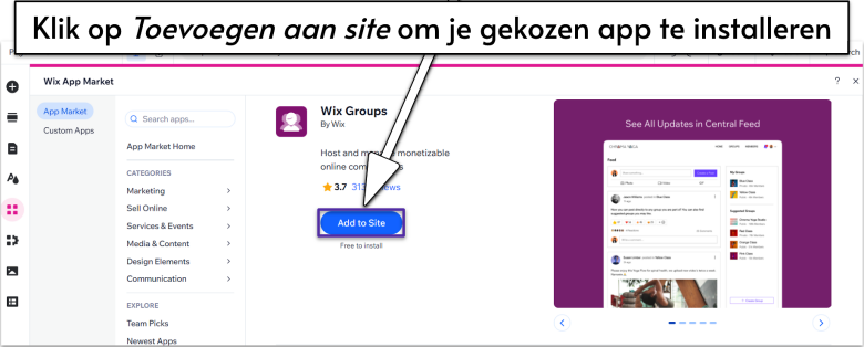 Click on Add to Site to install your -nl