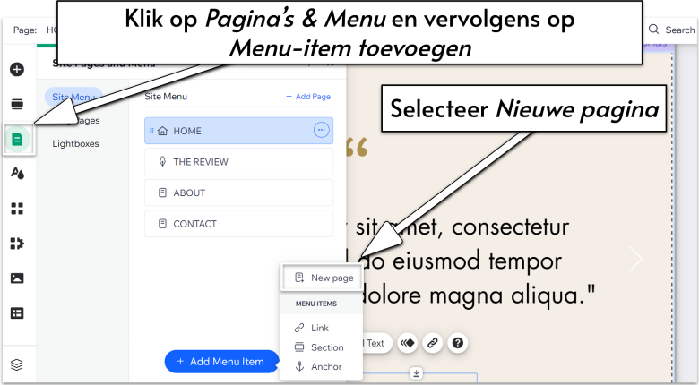Click on Pages & Menu and then on -nl