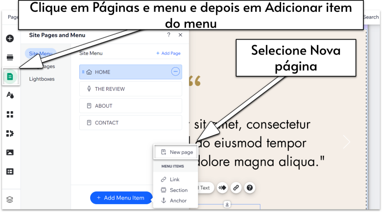 Click on Pages & Menu -pt