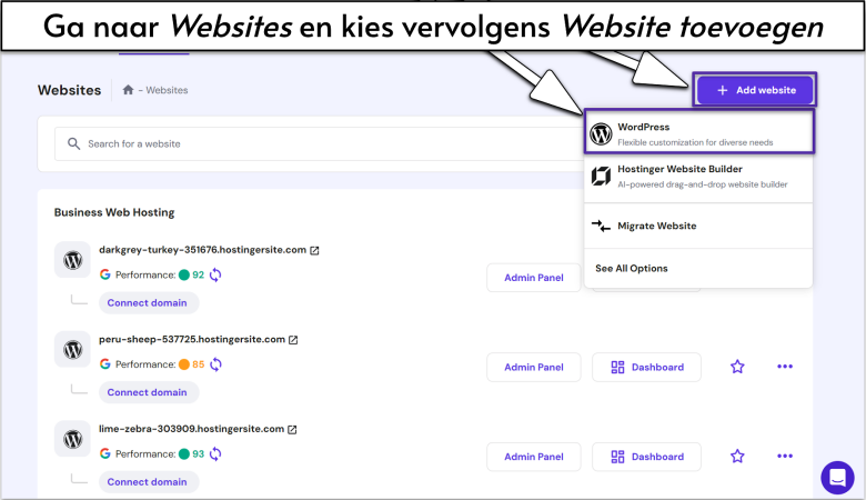 Go to Websites and then select Add -nl