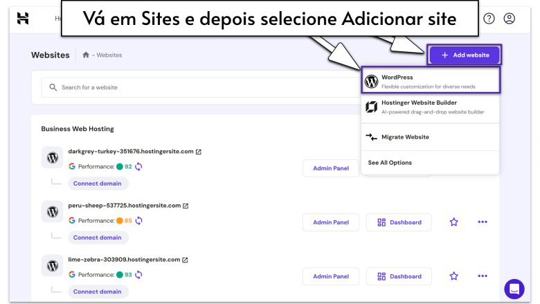 Go to Websites and then select-pt