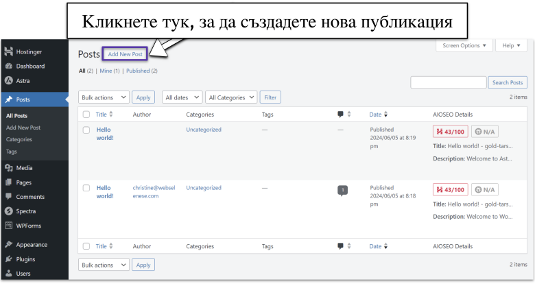 Adding a new post in WordPress