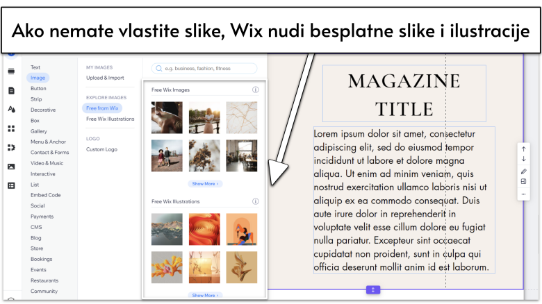 Adding images on Wix