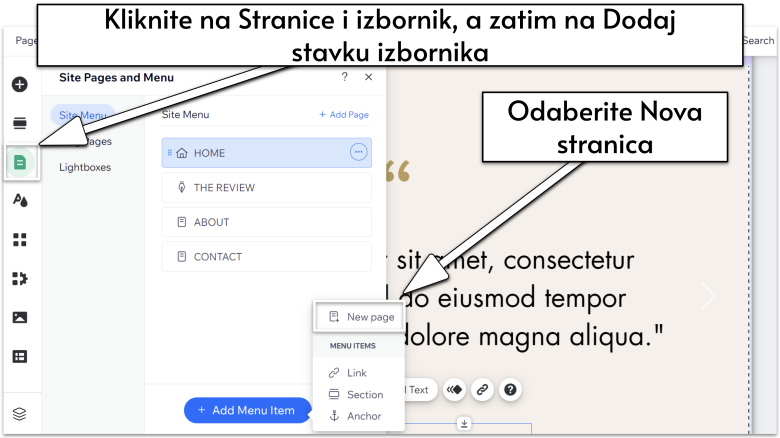 Adding new pages in Wix