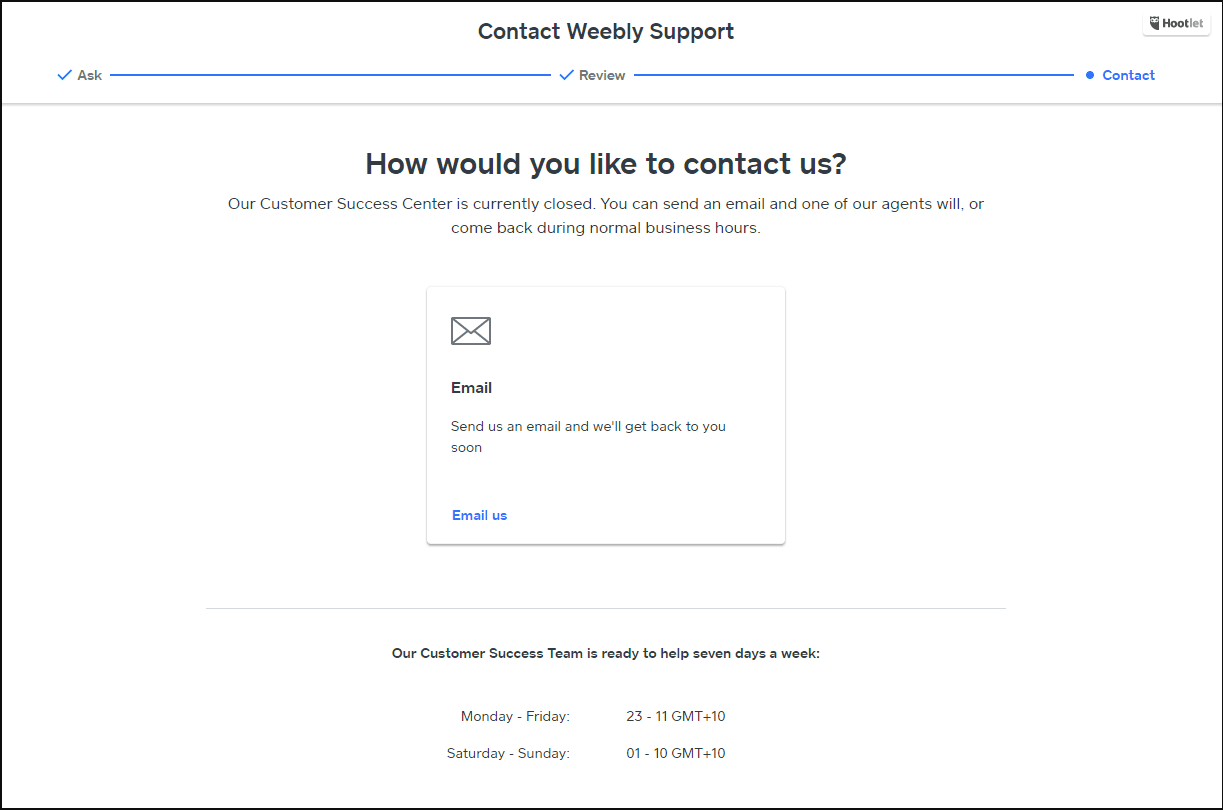 Contact Weebly support via email