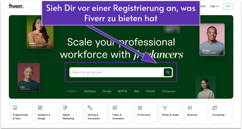 Fiverr's homepage