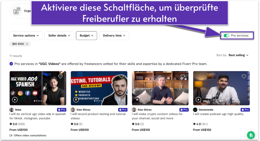 Fiverr's Pro services