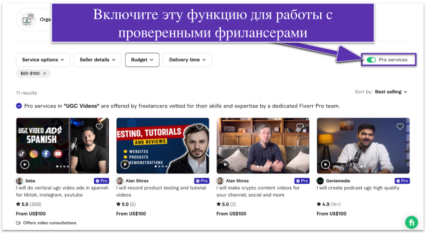 Fiverr's Pro services