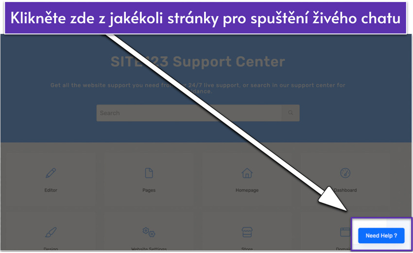 Tlačítko pro live chat podporu