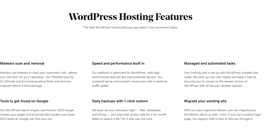 GoDaddy WordPress Hosting Features