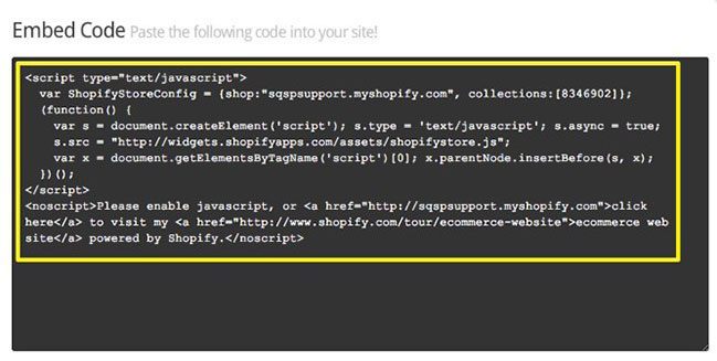 Squarespace Shopify Widget embed code