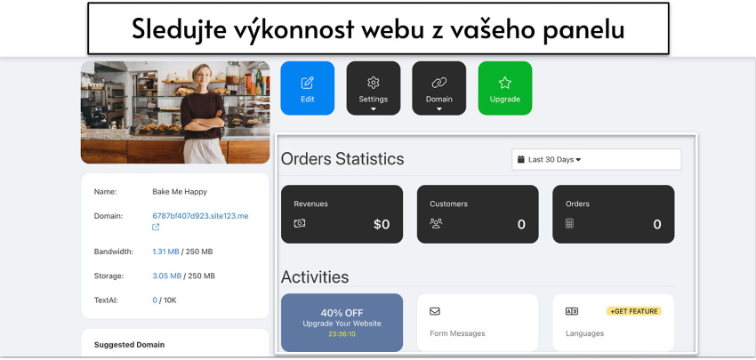 SITE123 editor hlavičky