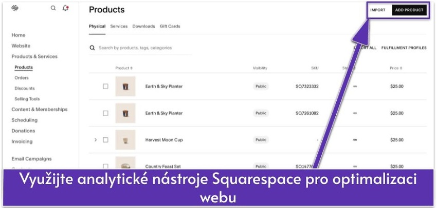 Využijte analytické nástroje Squarespace pro optimalizaci webu