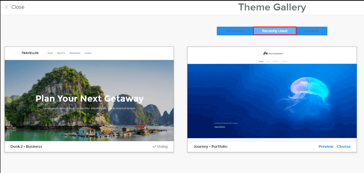 Weebly recently used themes