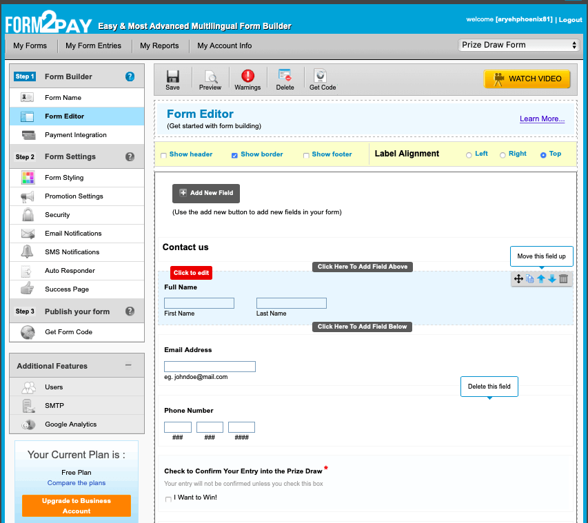Form2Pay screenshot - Form Editor