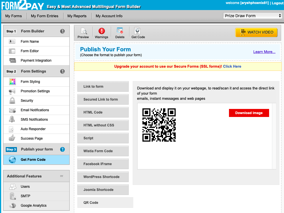 Form2Pay screenshot - Publish your form