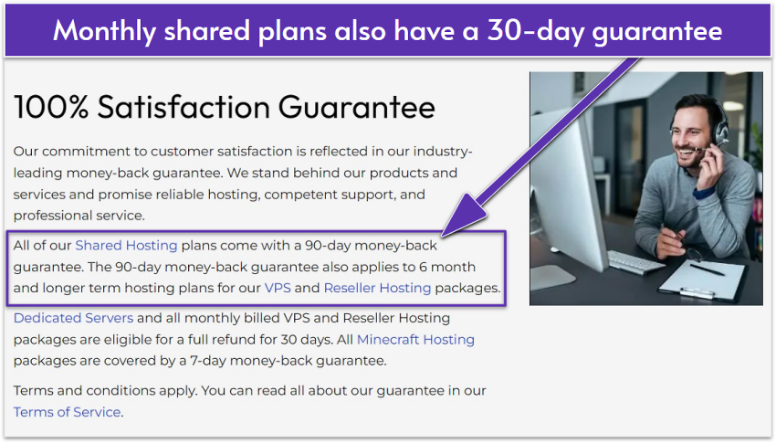 InMotion Hosting money-back guarantee