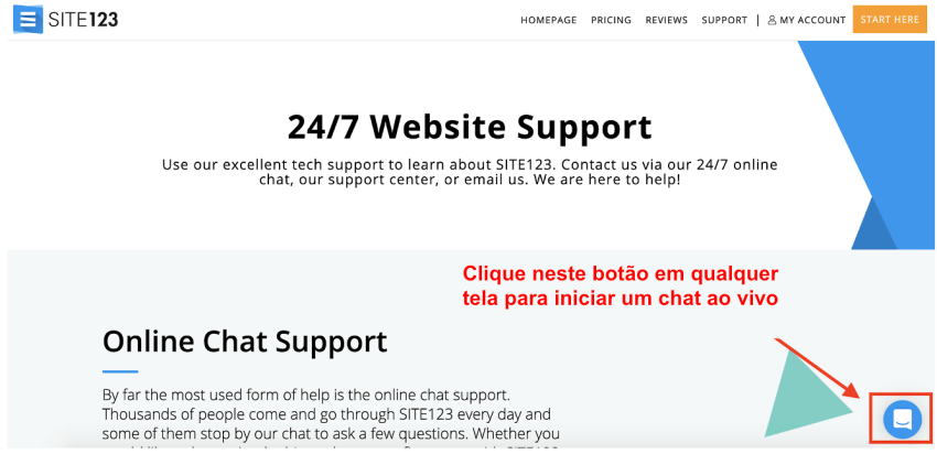 SITE123 Live Chat Options