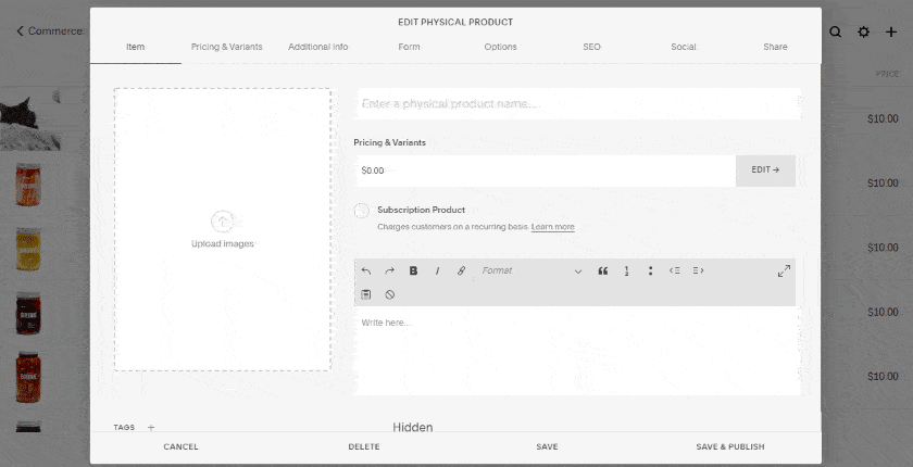 Squarespace - product page editing tool
