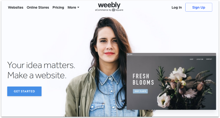 Weebly's homepage showing a sample website.