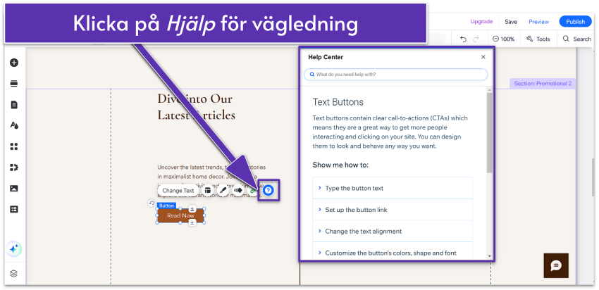 Wix editor's help button