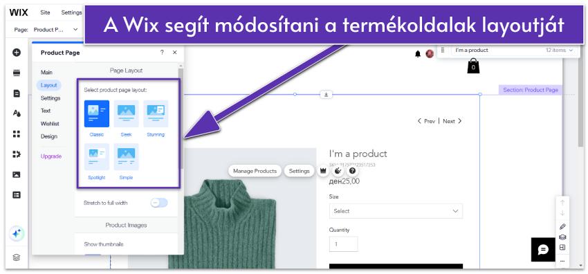 Wix product page layouts