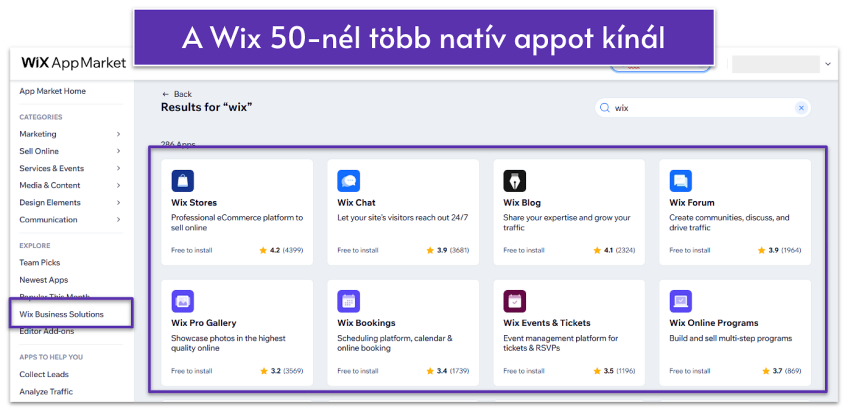 A list of Wix apps in Wix App Market