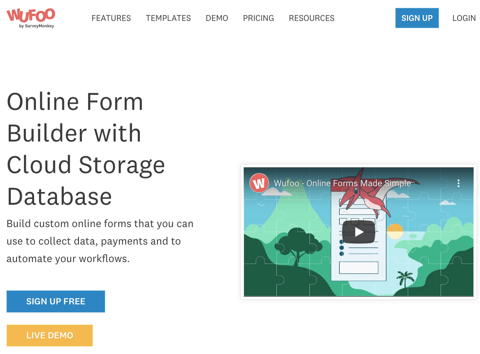 Wufoo form builder review - homepage screenshot