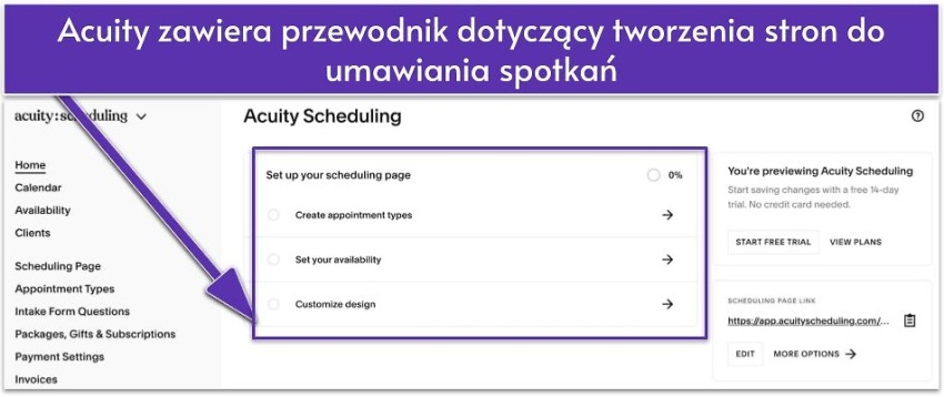 Acuity zawiera przewodnik dotyczący tworzenia stron do umawiania spotkań
