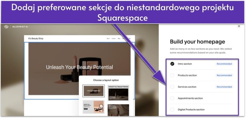Dodaj preferowane sekcje do niestandardowego projektu Squarespace