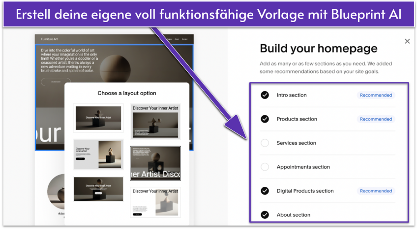 Creating a template with Squarespace's Blueprint AI