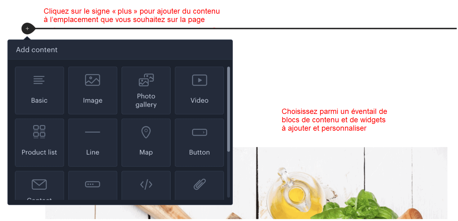 Content block options in Webnode editor
