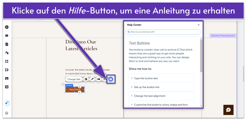 Wix editor's help button