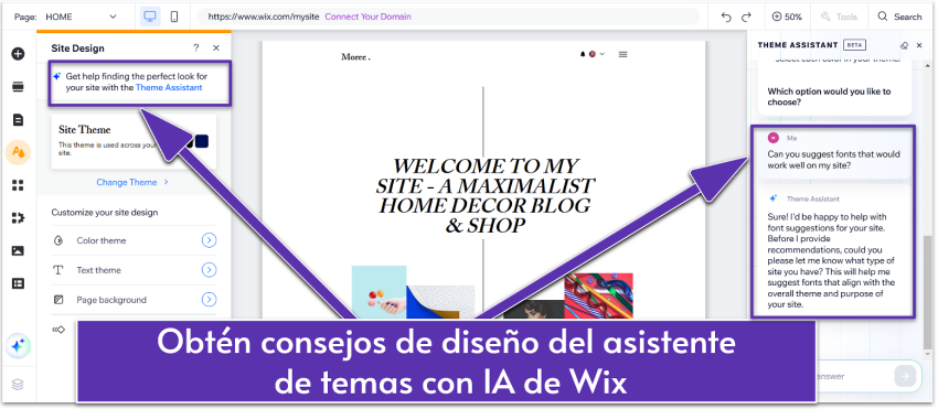 Diseñando una web con el Asistente de temas con IA de Wix