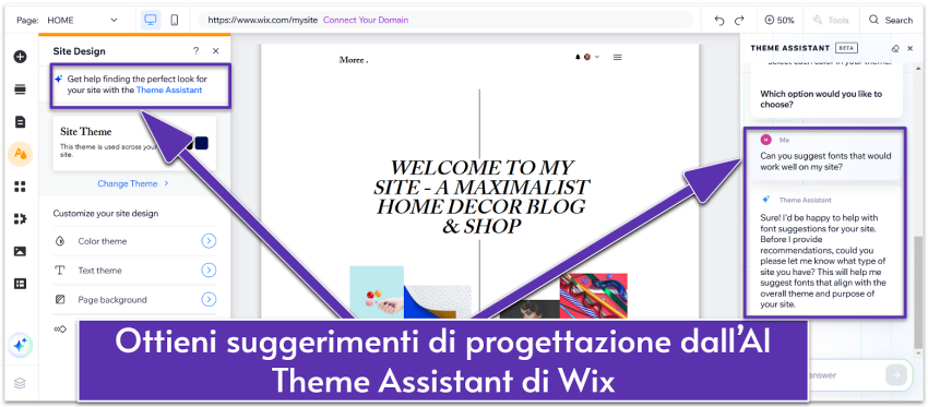 Progettazione di un sito web con l’utilizzo dell’AI Theme Assistant di Wix