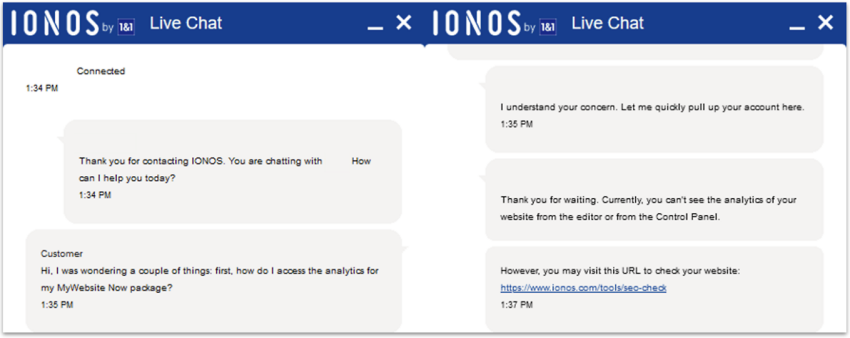 IONOS live-chat SEO support.