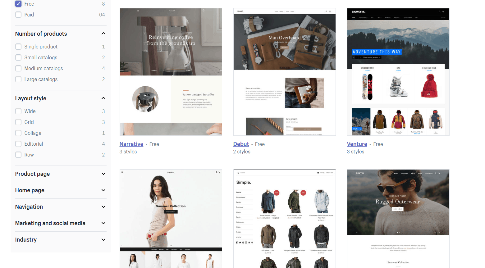 Shopify free themes