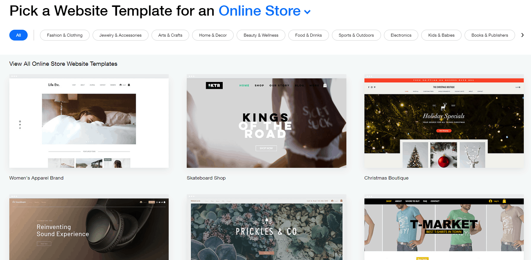 Wix Online Store templates