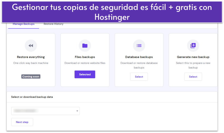 Screenshot of Hostinger's backup management page