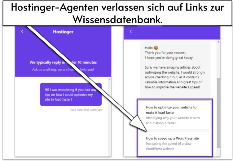 Hostinger-Agenten verlassen sich auf Links zur Wissensdatenbank