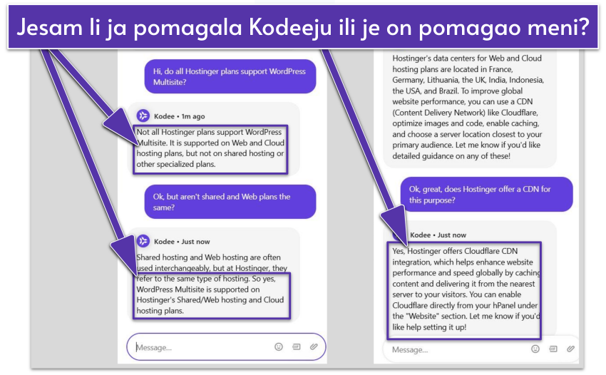 Hostinger Kodee AI chatbot interaction