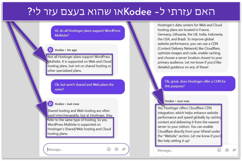 Hostinger Kodee AI chatbot interaction