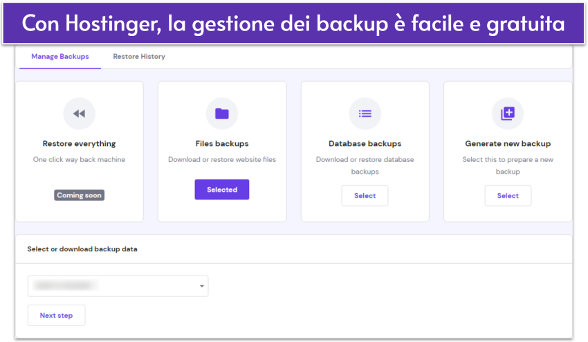 Screenshot of Hostinger's backup management page