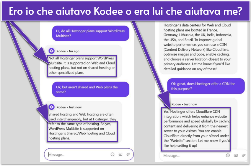 Interazione con il chatbot IA Kodee di Hostinger