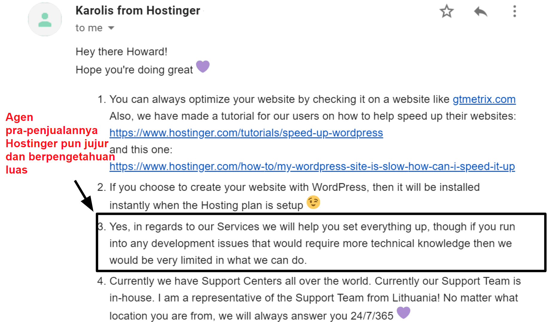 Hostinger pre sales email support_ID