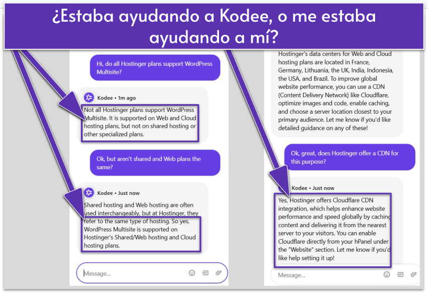 Hostinger Kodee AI chatbot interaction