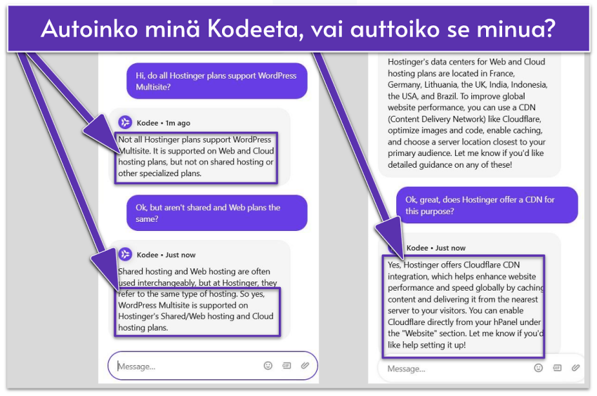 Hostinger Kodee AI chatbot interaction