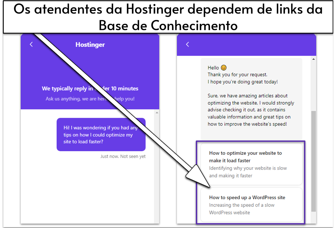 Screenshot of a Hostinger live chat support interaction