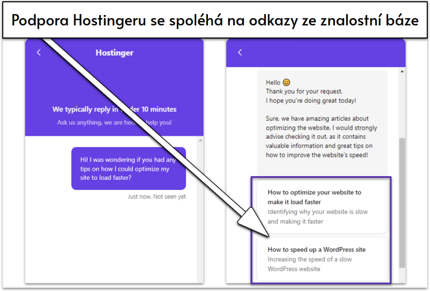 Screenshot of a Hostinger live chat support interaction.