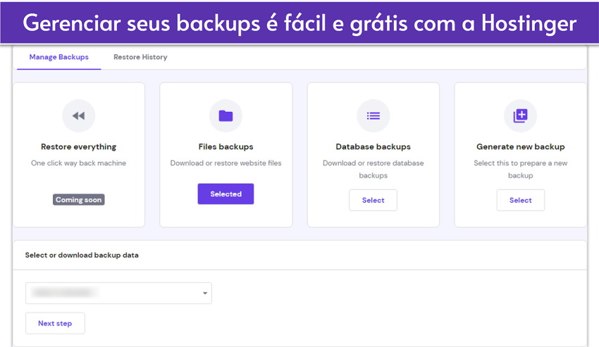 Screenshot of Hostinger's backup management page